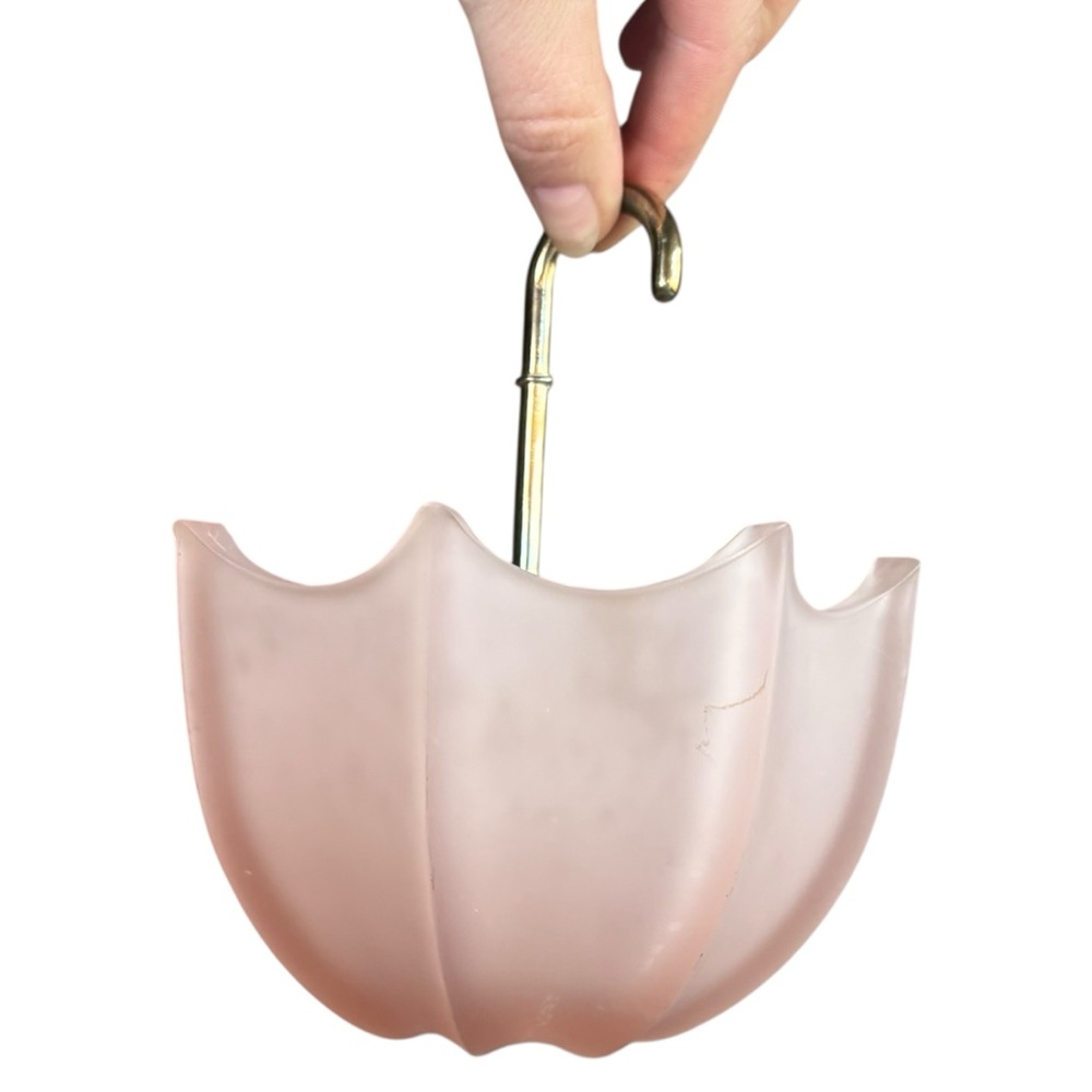 Fenton Pink Frosted Satin Glass Umbrella 1960's Candy / Trinket Dish Bowl Pastel - Picture 9 of 11